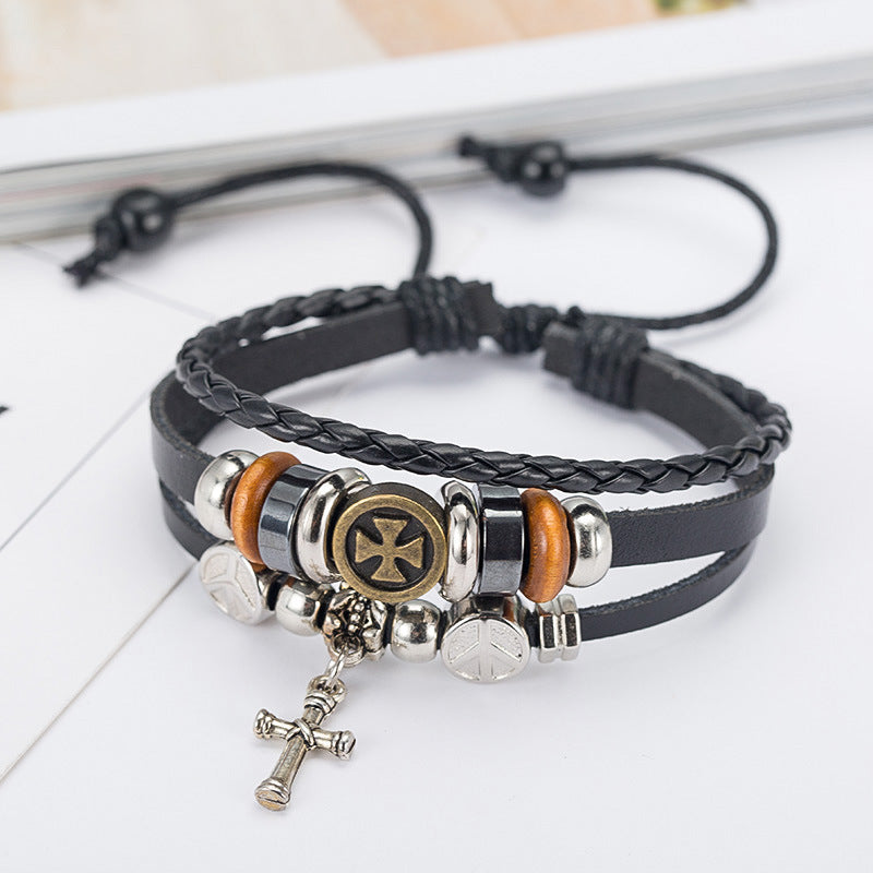 Leather Cross Bracelet