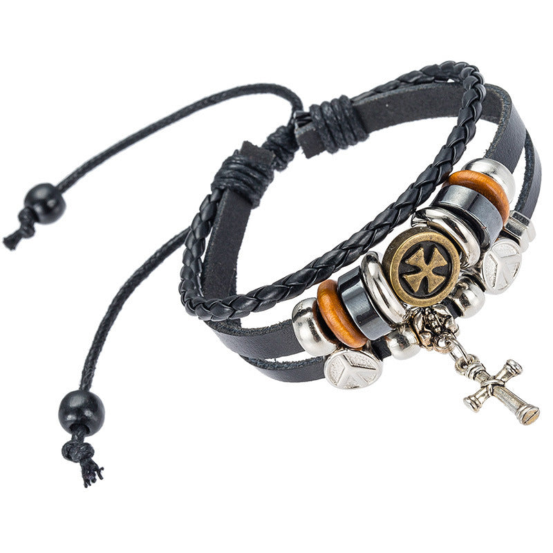 Leather Cross Bracelet